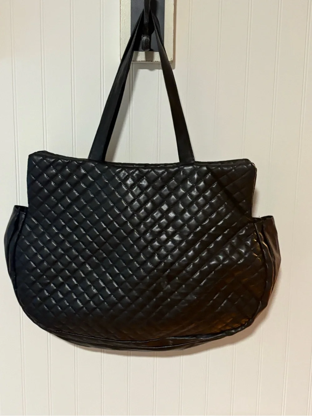 Hello Kitty Sanrio Black Quilted Tote with Silver Bow Accent 18